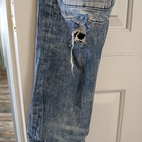 Encrypted Men's Distressed Sequin Y2K Streetwear Denim Jeans 42x34 1980 Vintage - Picture 6 of 14